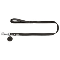 Hunter Looplijn Leder Zwart - Hondenriem - 110x1.3 cm