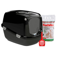 Peewee Startpakket Ecodome - Kattenbak - 68.5x51x36 cm Zwart Zwart